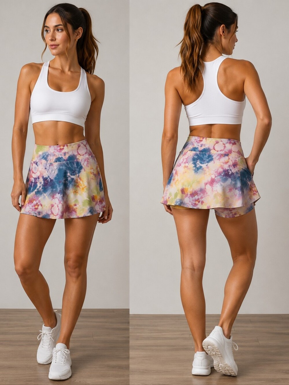 Wear It To Heart Tie-dye print athletic skirt with built-in shorts